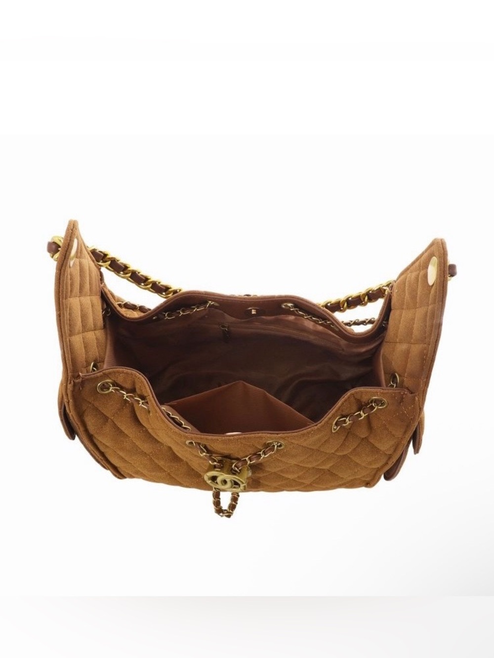 Adornia Brown Quilted Bag With Chain Strap and Side Pockets - Picture 16 of 16
